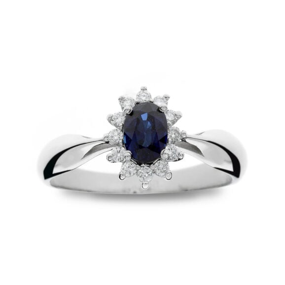 Zlatara AS verenički prsten sa Plavim Safirom, ovalnog oblika, i dijamantima