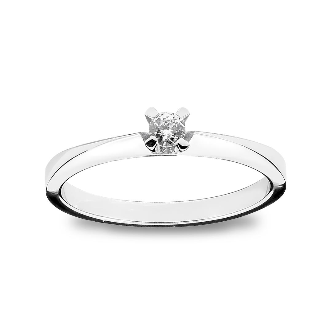 Zlatara as klasičan verenički prsten od belog zlata sa centralnim kamenom round brusa, težine oko 0,1ct, model k173-01, prsten sa laboratorijskim ili prirodnim dijamantom, mojsanitom, moissanite Zlatara as klasičan verenički prsten od belog zlata sa centralnim kamenom round brusa, težine oko 0,1ct, model k173-01, prsten sa laboratorijskim ili prirodnim dijamantom, mojsanitom, moissanite