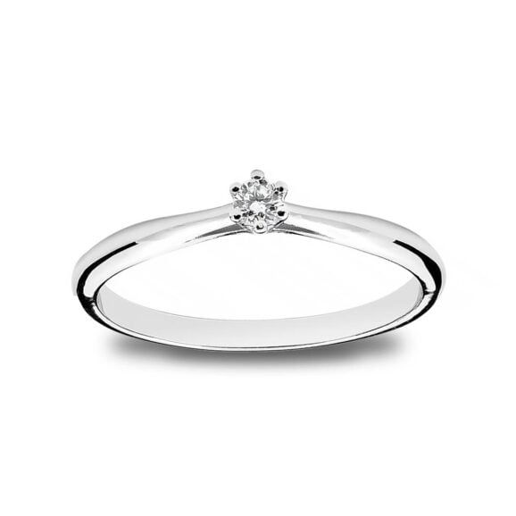 Zlatara as klasičan verenički prsten od belog zlata sa centralnim kamenom težine oko 0,05ct, model k198-005, prsten sa prirodnim ili laboratorijskim dijamantom, mojsanitom, moissanite