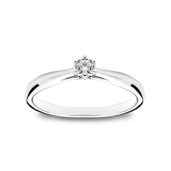 Zlatara as klasičan verenički prsten od belog zlata sa centralnim kamenom težine oko 0,1ct, model k198-10, prsten sa prirodnim ili laboratorijskim dijamantom, mojsanitom, moissanite