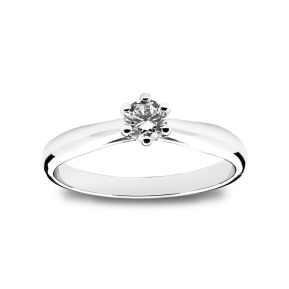 Zlatara as klasičan verenički prsten od belog zlata sa centralnim kamenom težine oko 0,25ct, model k198-25, prsten sa prirodnim ili laboratorijskim dijamantom, mojsanitom, moissanite