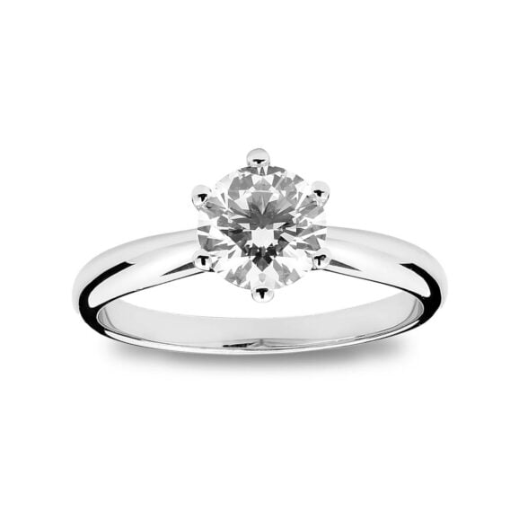 Zlatara as klasičan verenički prsten od belog zlata sa centralnim kamenom težine oko 1ct, model k198-100, prsten sa prirodnim ili laboratorijskim dijamantom, mojsanitom, moissanite