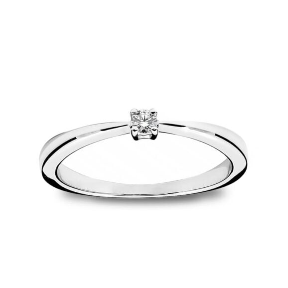 Zlatara as klasičan verenički prsten od belog zlata sa centralnim kamenom težine oko 0,05ct, model k334-005, prsten sa prirodnim ili laboratorijskim dijamantom, mojsanitom, moissanite