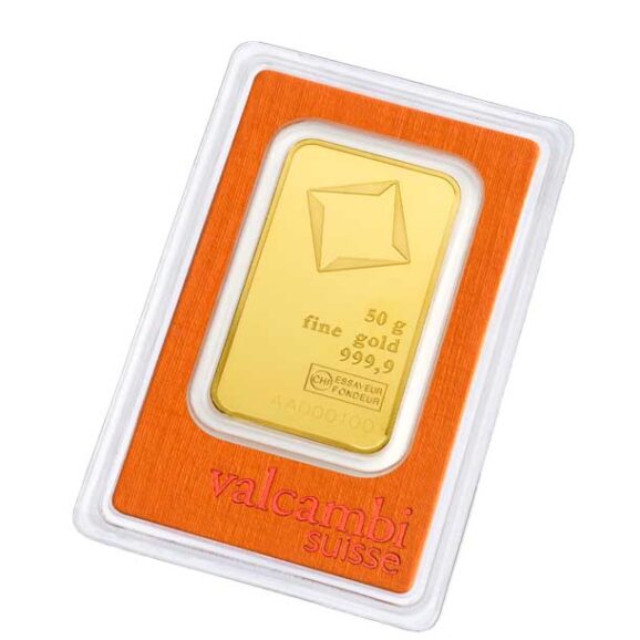 investiciono zlato 999,9 valcambi zlatna pločica 50g avers