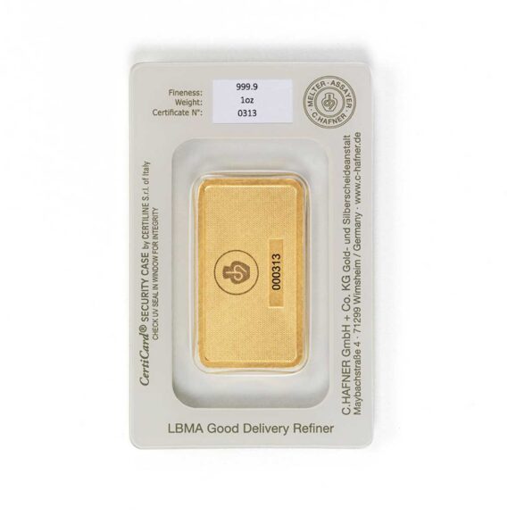investiciono zlato 999,9 c.hafner zlatna pločica 1unca 31,1g revrs