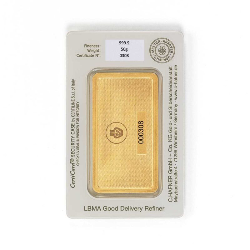 investiciono zlato 999,9 c.hafner zlatna pločica 50g revers