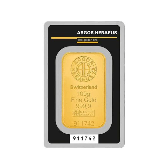 Investiciona zlatna poluga od 100g argor heraeus u crnom blister pakovanju