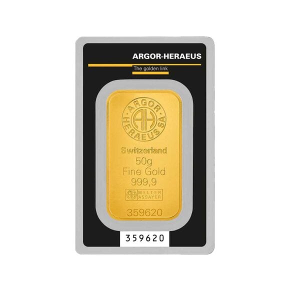 Investiciona zlatna poluga od 50g argor heraeus u crnom blister pakovanju