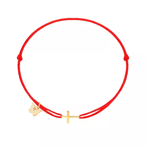 Zlatara as mali krst, crvena borboleta konac narukvica cc rd 50s 1728x. Jpg mali krst, crvena borboleta konac narukvica narukvica sa koncem u boji sa priveskom u obliku krsta, od srebra sa 18k žutom pozlatom
