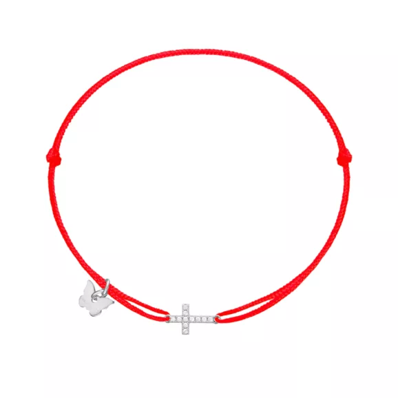 Mali krst sa cirkonima, Crvena, Borboleta konac narukvica