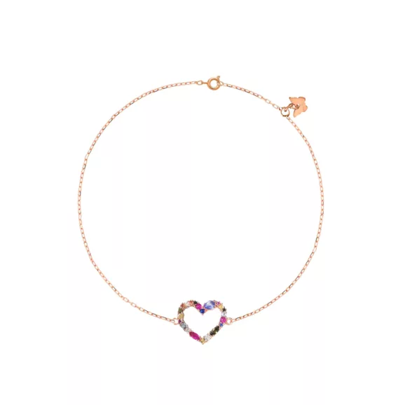 Malo srce sa šarenim cirkonima, srebrna narukvica