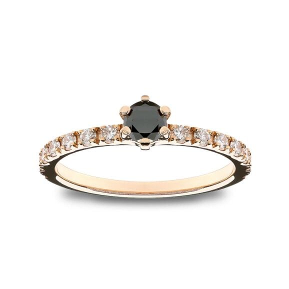 Zlatara AS Verenički prsten od roze zlata sa centralnim crnim dijamantom i ukrasnim bezbojnim kamenjem dijamanti, mojsanit, model k390