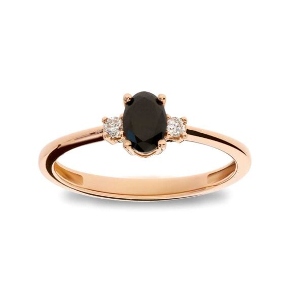 Zlatara AS Verenički prsten od roze zlata sa centralnim crnim dijamantom i ukrasnim bezbojnim kamenjem dijamanti, mojsanit, model k390