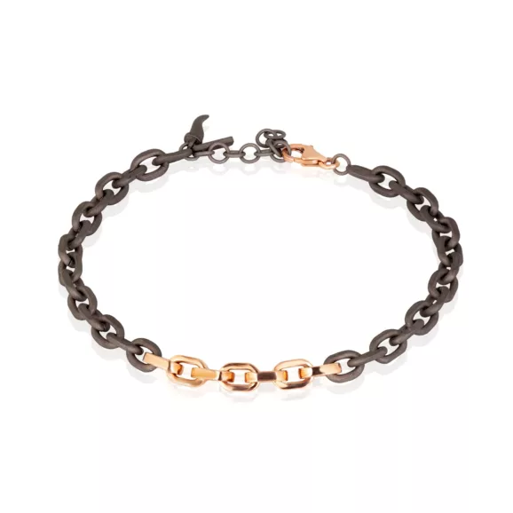 Muška titanijumska narukvica sa karikama od titanijuma i 7 karika od 9 kt roze zlata – MANO J.