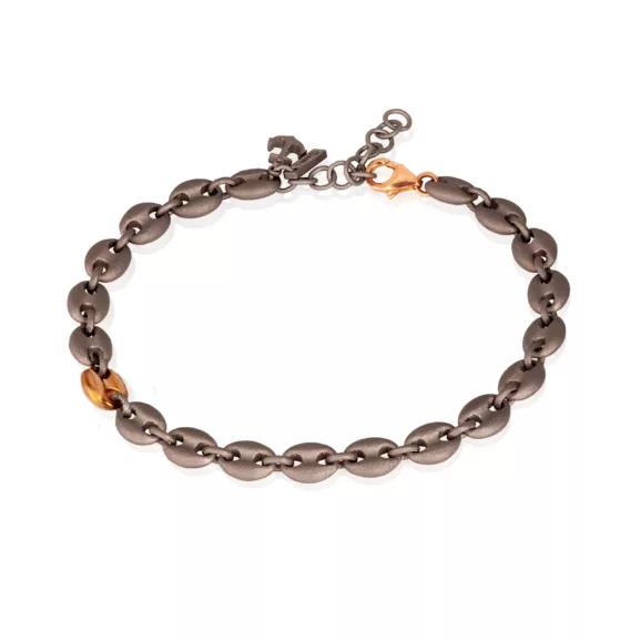 Muška titanijumska narukvica sa mornarskim karikama od titanijuma i jednom karikom od 9 kt roze zlata – MANO J.