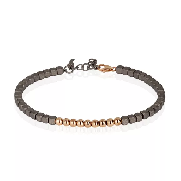 Muška titanijumska narukvica sa nizom od 9 kuglica od 9 kt roze zlata – MANO J.