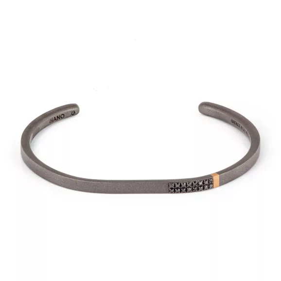 Muška kruta titanijumska narukvica sa crnim dijamantima i roze zlatom