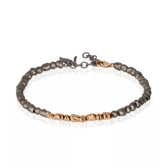 Muška titanijumska narukvica sa nizom od 8 zlatnih perli od 9 kt roze zlata