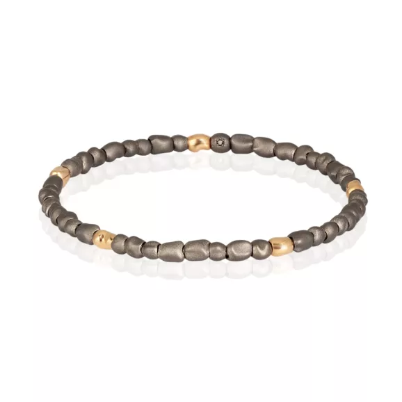 Muška titanijumska narukvica sa elastičnom osnovom, 5 segmenata od zlata i crnim dijamantom