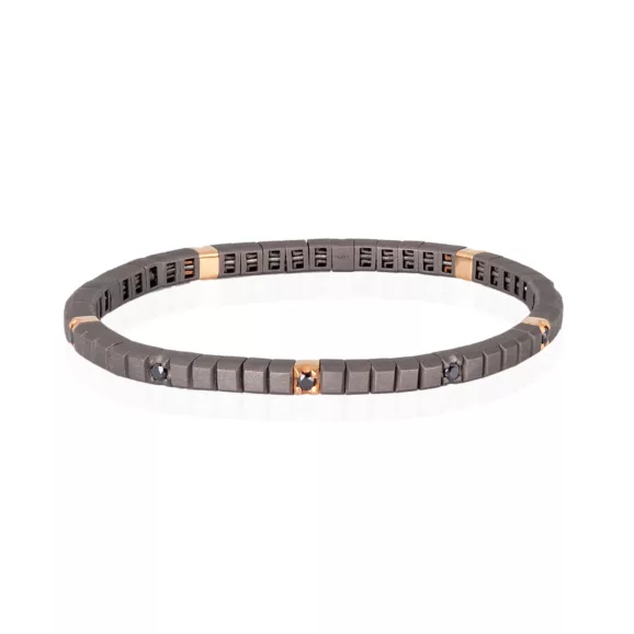 Elastična muška titanijumska tenis narukvica sa 10 crnih dijamanata i 5 segmenata od 18k roze zlata
