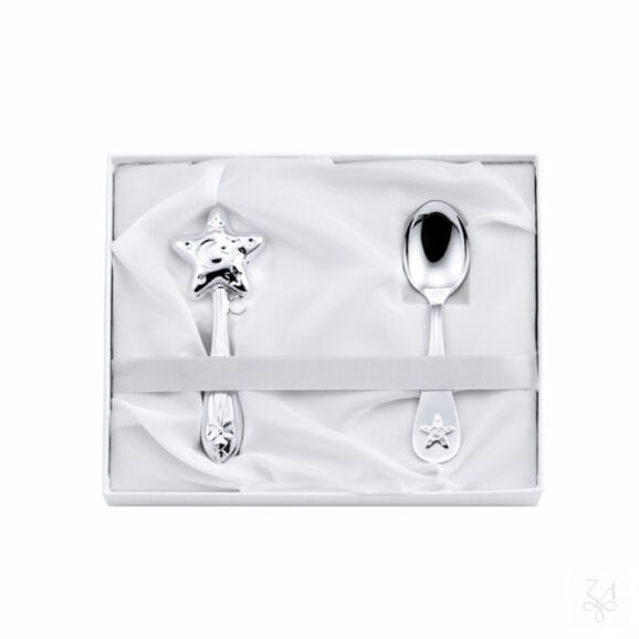 Zaramella komplet zvečka i kašika od srebra za bebu, od 925 srebra, renomiranog italijanskog proizvođača zaramella argenti