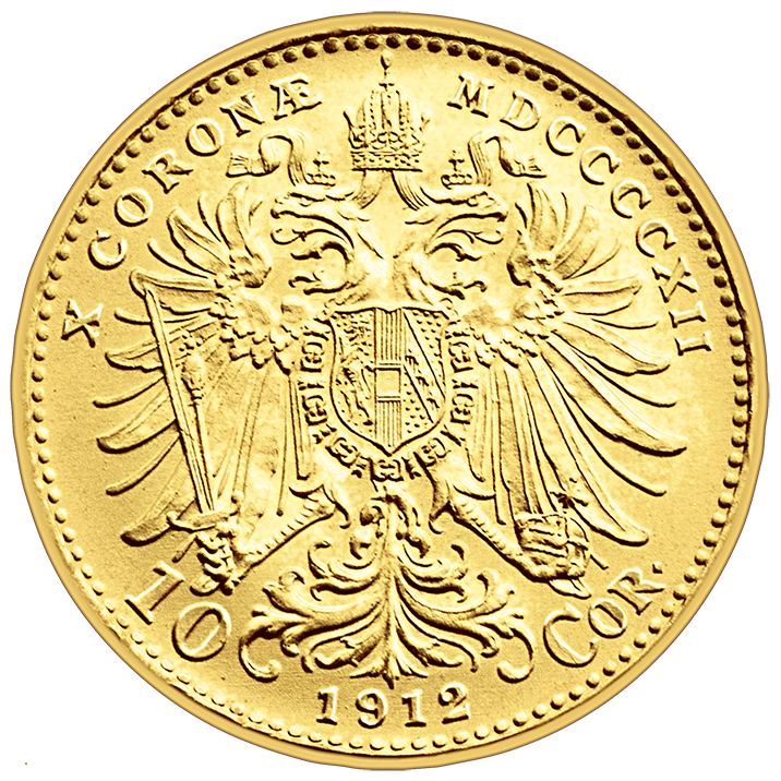 Franc Jozef 10 Kruna, revers, istorijski reizdat novčić iz 1912. godine, 3,39g, zlato 900 finoće