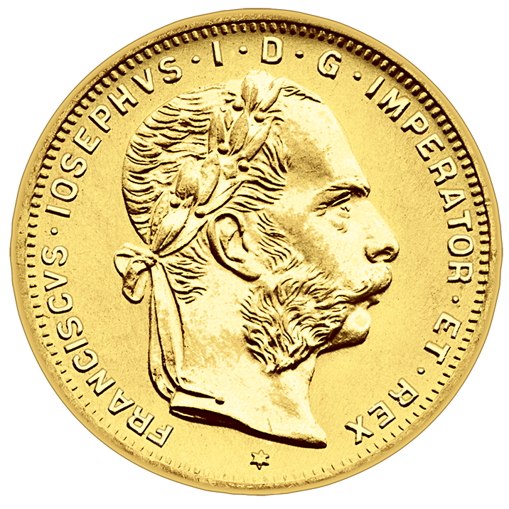 Franc Jozef 8 guldena, avers, istorijski reizdat novčić iz 1892. godine, 6,45g, zlato 900 finoće