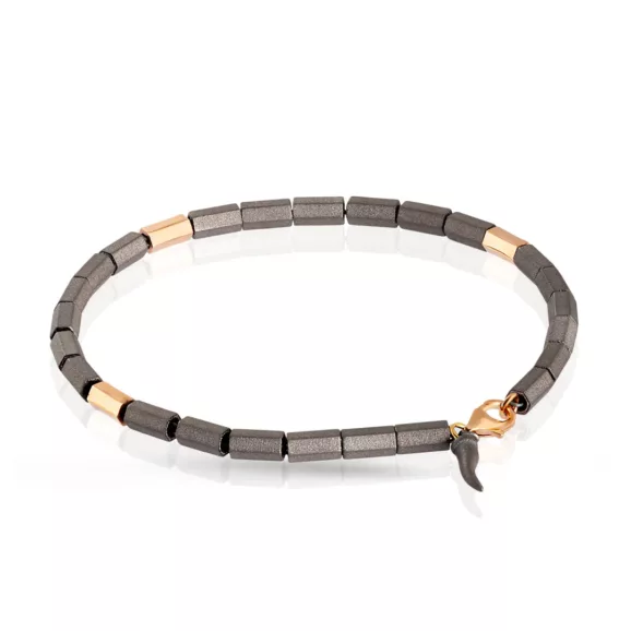 Muška titanijumska narukvica od titanijuma sa cilindrima od 9 kt roze zlata – mano j.
