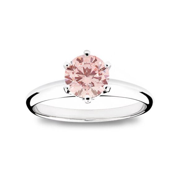 Zlatara AS Verenički prsten od zlata ili platine, iz Classics kolekcije, model K346 sa LG Fancy Pink Dijamantom, round oblika, težine oko 1ct, dimenzija oko 6,5mm. Mogućnost ugradnje: laboratorijski dijamant, mojsanit, moissanite