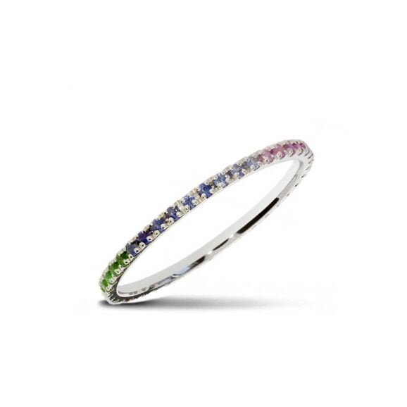 Raskošna Burma s kamenjem iz Kolekcije Eternity, Model 0005-ETH-Rainbow, od belog zlata sa safirima u boji