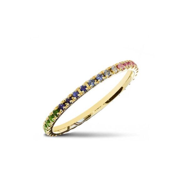 Raskošna Burma s kamenjem iz Kolekcije Eternity, Model 0008-ETH-Rainbow, od žutog zlata sa safirima u boji