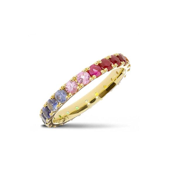 Raskošna Burma s kamenjem iz Kolekcije Eternity, Model 003-ETH-Rainbow, od žutog zlata sa safirima u boji