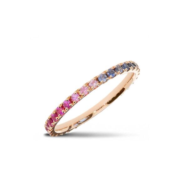 Raskošna Burma s kamenjem iz Kolekcije Eternity, Model 0015-ETH-Rainbow, od roze zlata sa safirima u boji