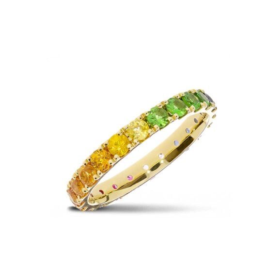 Raskošna Burma s kamenjem iz Kolekcije Eternity, Model 003-ETH-Rainbow, od žutog zlata sa safirima u boji