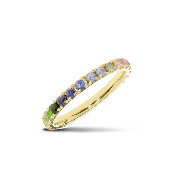 Raskošna Burma s kamenjem iz Kolekcije Eternity, Model 003-ETH-Rainbow, od žutog zlata sa safirima u boji