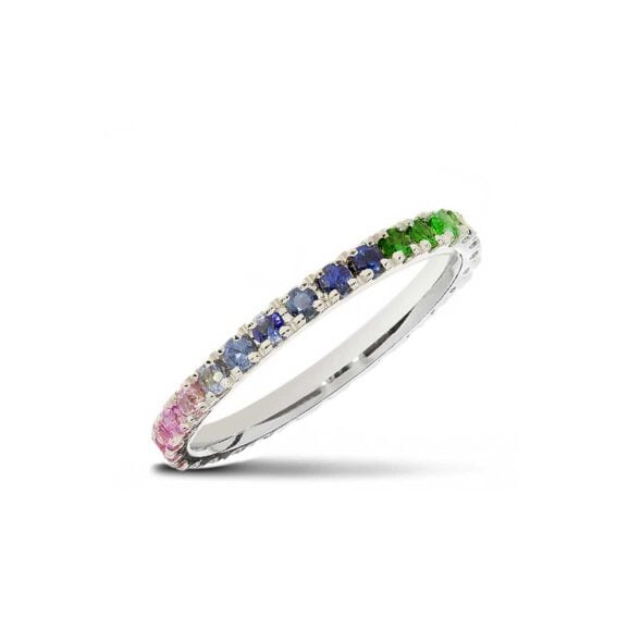 Raskošna Burma s kamenjem iz Kolekcije Eternity, Model 002-ETH-Rainbow, od belog zlata sa safirima u boji