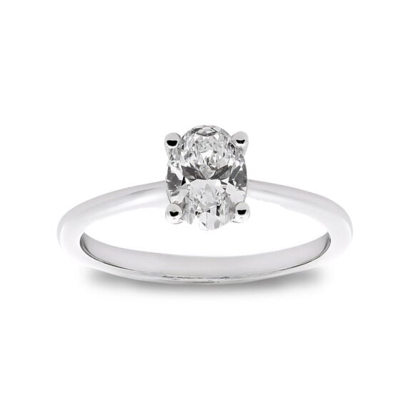 Zlatara AS klasični soliter verenički prsten od belog zlata sa centralnim kamenom ovalnog oblika, težine oko 1ct, dimenzija 7x5mm, Model K432 prsten sa laboratorijskim ili prirodnim dijamantom, mojsanitom, moissanite