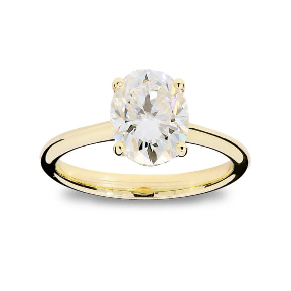 Zlatara AS klasičan verenički prsten od žutog zlata sa centralnim kamenom ovalnog brusa, težine od 1,5ct do 2ct, model K432-97, prsten sa laboratorijskim ili prirodnim dijamantom, mojsanitom, moissanite