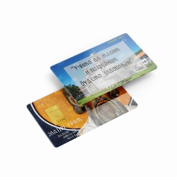 Zlatni gram kartica sa 1g fine gold, čistoće 999, investiciono zlato u vidu poluge u blisteru, poklon, motiv sveti sava