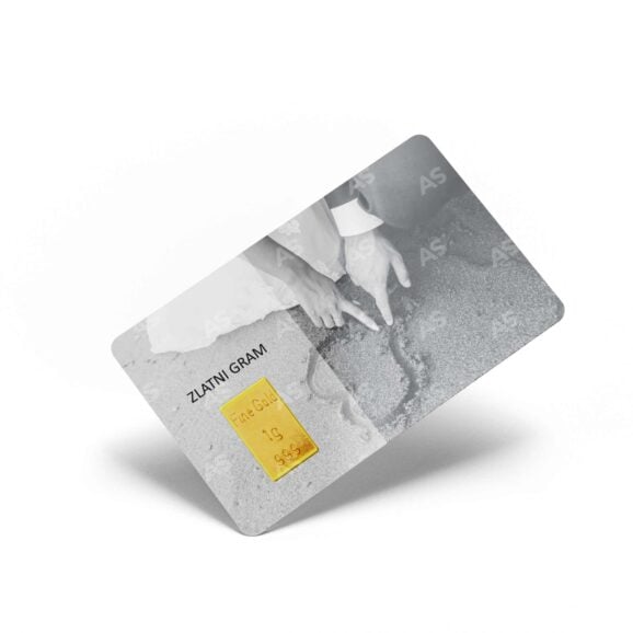 Zlatni gram kartica sa 1g fine gold, čistoće 999, investiciono zlato u vidu poluge u blisteru, poklon, motiv venčanje