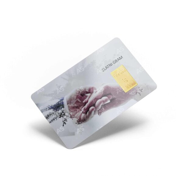 Zlatni gram kartica sa 1g fine gold, čistoće 999, investiciono zlato u vidu poluge u blisteru, poklon, motiv veridba, proslava veridbe, veridbeni poklon