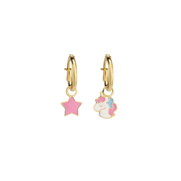 LeBebe Primegioie minđuše za decu model 177 od zlata sa motivom zvezde i jednoroga, emajlom u raznim bojama
