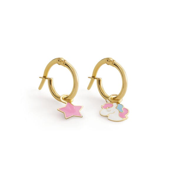 LeBebe Primegioie minđuše za decu model 177 od zlata sa motivom zvezde i jednoroga, emajlom u raznim bojama