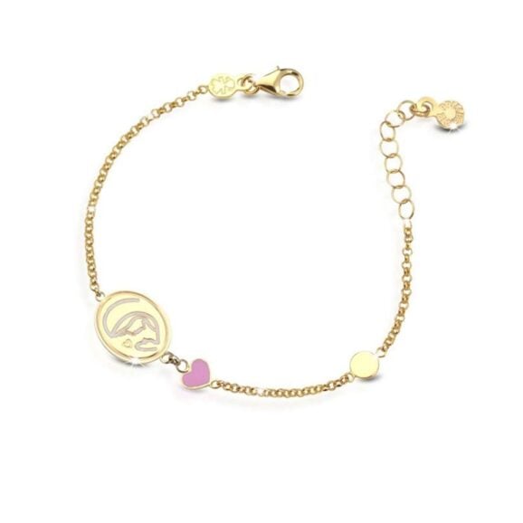 zlatna narukvica za decu Zlatna narukvica za decu sa motivom LeBebe Primegioie narukvica za decu 085 od zlata sa motivom anđela i roze srca