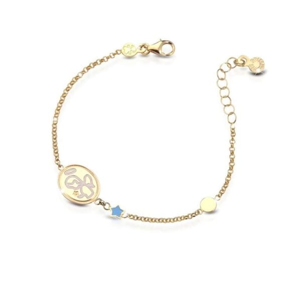 Zlatna narukvica za decu sa motivom LeBebe Primegioie narukvica za decu 074 od zlata sa motivom anđela i plave zvezdice