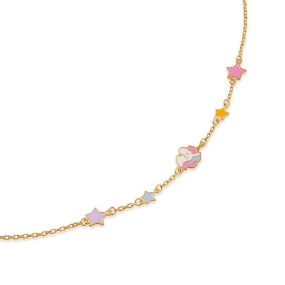 zlatna narukvica za decu LeBebe Primegioie narukvica za decu 175 od zlata sa motivom jednoroga i zvezdica u bojama