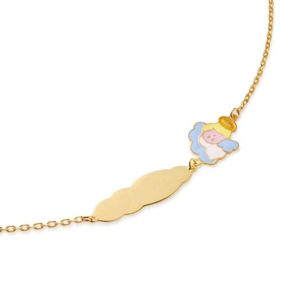 Zlatna narukvica za decu sa pločicom LeBebe Primegioie narukvica za decu 180 od zlata sa motivom anđela na oblaku i pločice za graviranje
