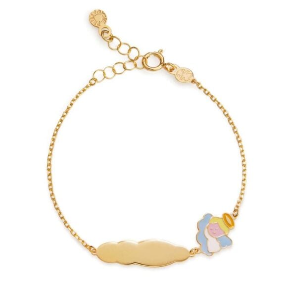 Zlatna narukvica za decu sa pločicom Zlatna narukvica za decu LeBebe Primegioie narukvica za decu 180 od zlata sa motivom anđela na oblaku i pločice za graviranje