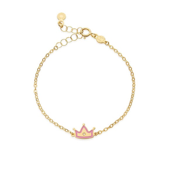 Zlatna narukvica za decu sa emajliranim motivom Zlatna narukvica za decu sa emajliranim motivom LeBebe Primegioie narukvica za decu model 201 od zlata sa motivom krune, i roze emajlom i dijamantom 0,003ct