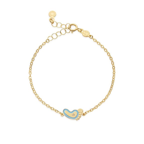 Zlatna narukvica za decu sa emajliranim motivom Zlatna narukvica za decu sa emajliranim motivom LeBebe Primegioie narukvica za decu model 204 od zlata sa motivom stopala, i plavim emajlom i dijamantom 0,003ct